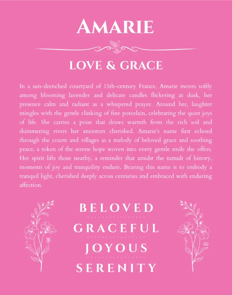 Amarie name meaning gift print in pink