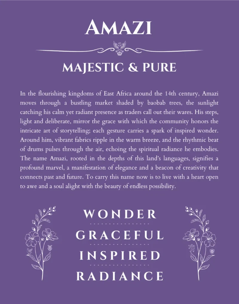 Amazi personalized wall art with the story of your name in purple