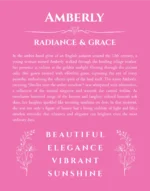 Amberly personalized name print with origin and traits in pink