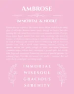Ambrose personalized name art with origin story in light pink