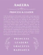 Ameera personalized name print with origin and traits in light purple