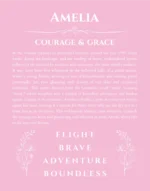 Amelia name meaning wall art by Get Your Story in light pink