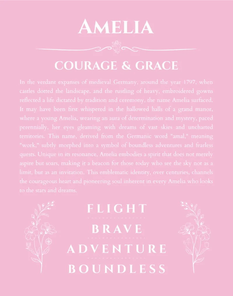 Amelia name meaning wall art by Get Your Story in light pink