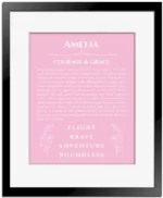 Amelia name meaning wall art by Get Your Story in light pink with black matte frame