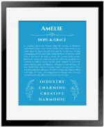 Amelie name meaning gift print in blue with black matte frame