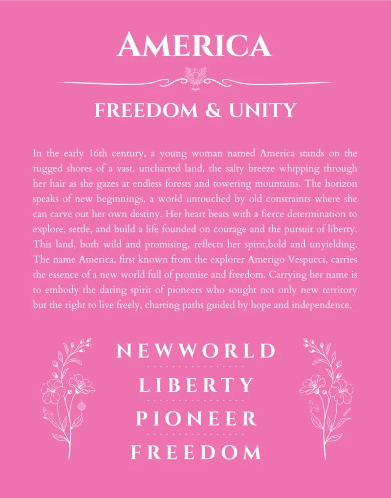 America name origin print with meaning and traits in pink