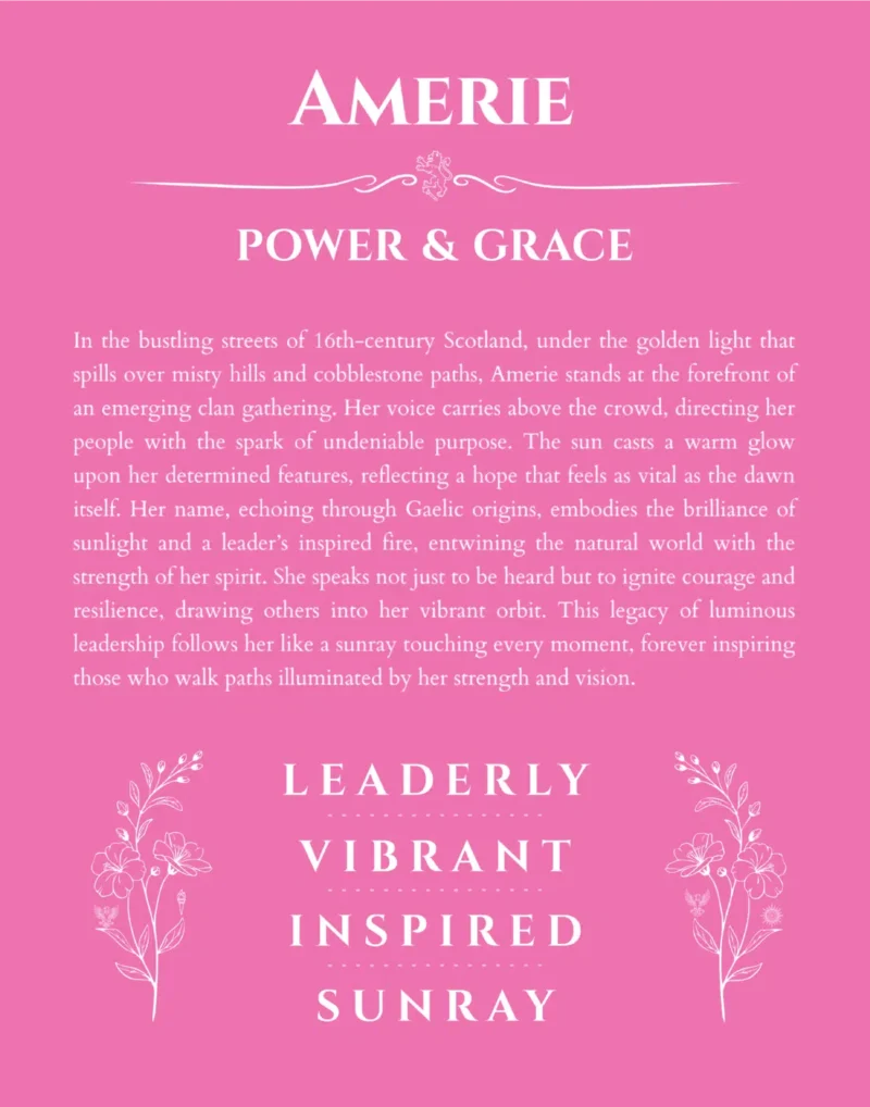 Amerie personalized wall art with the story of your name in pink