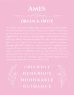 Ames custom name print for wall display in light pink