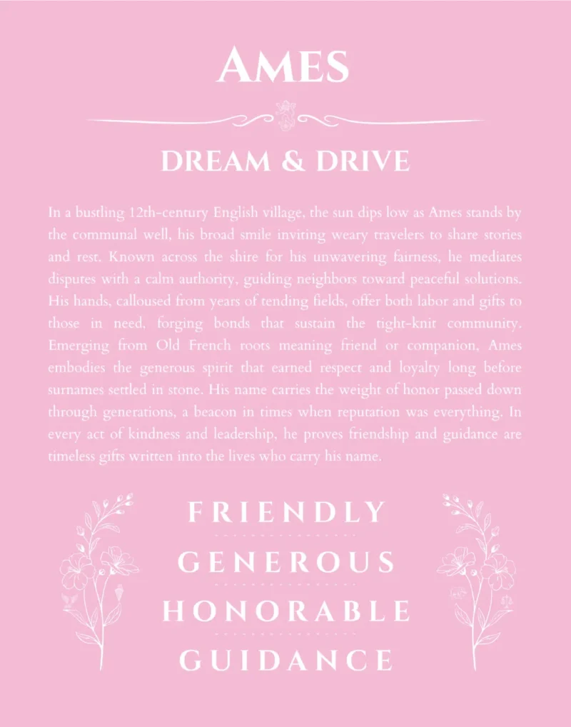 Ames custom name print for wall display in light pink