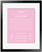 Ames custom name print for wall display in light pink with black matte frame