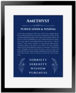 Amethyst custom name print for wall display in deep blue with black matte frame