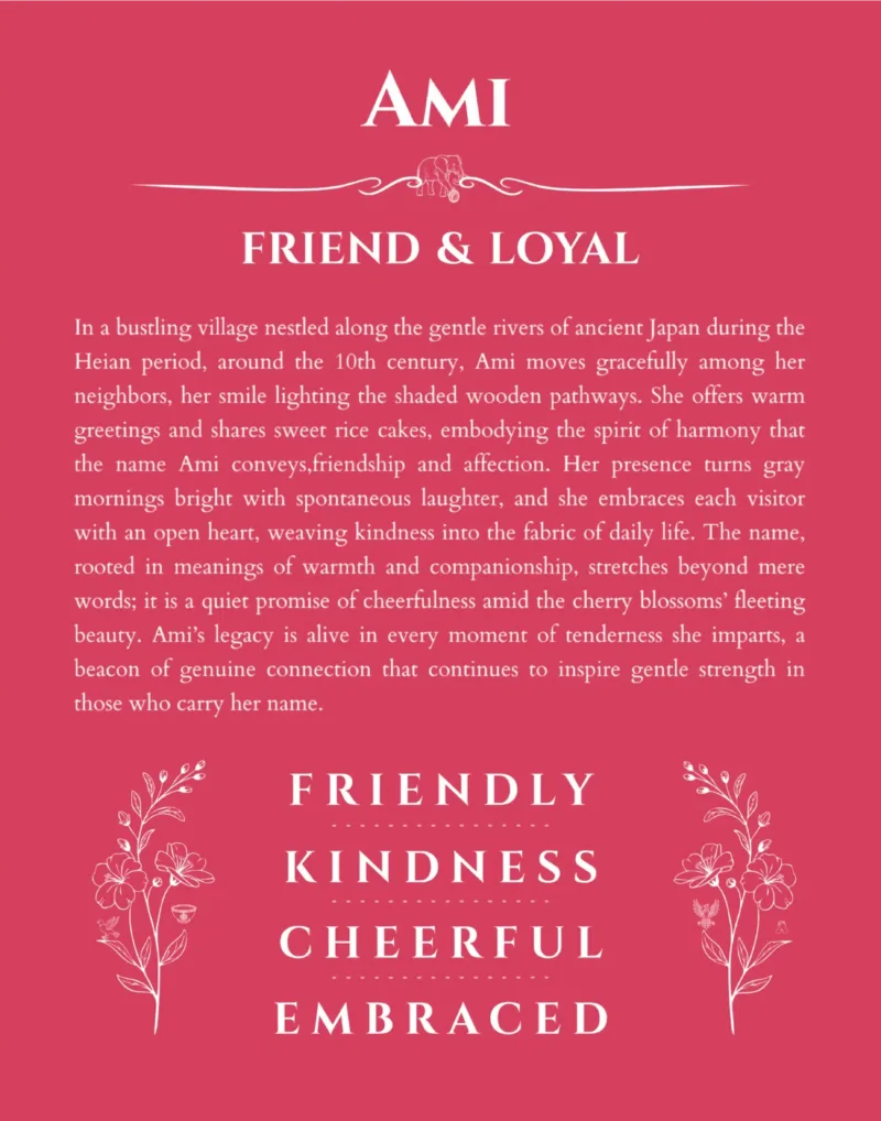 Ami name origin print with meaning and traits in red