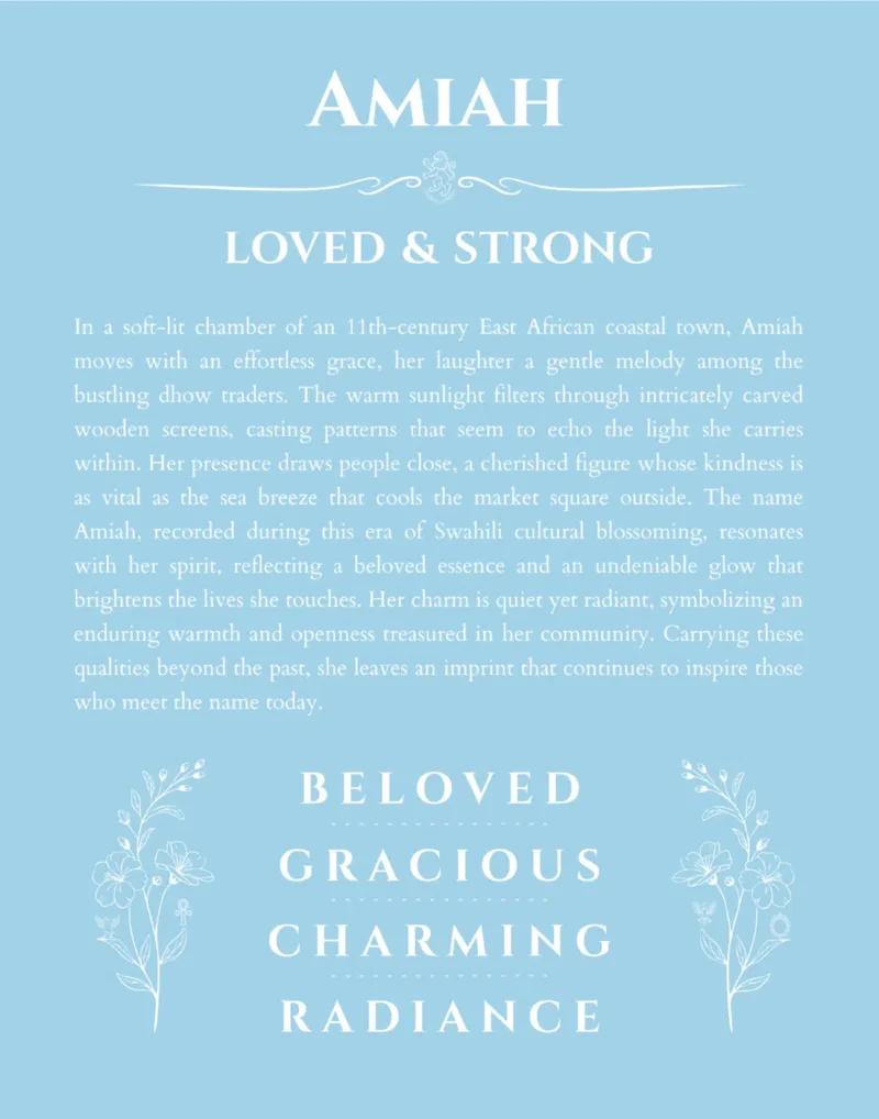 Amiah custom name meaning print in light blue