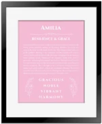 Amilia custom name print for wall display in light pink with black matte frame