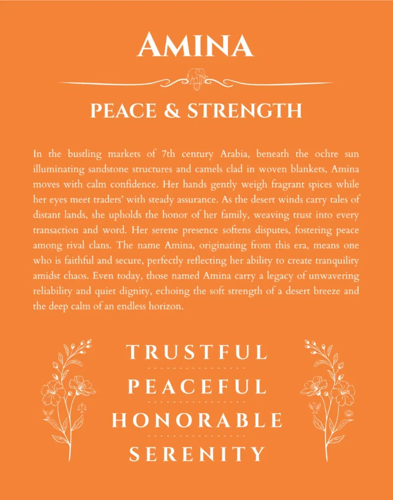 Amina custom name meaning print in orange