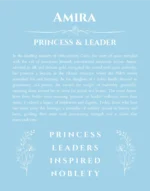 Amira custom name art showing meaning and origin in light blue