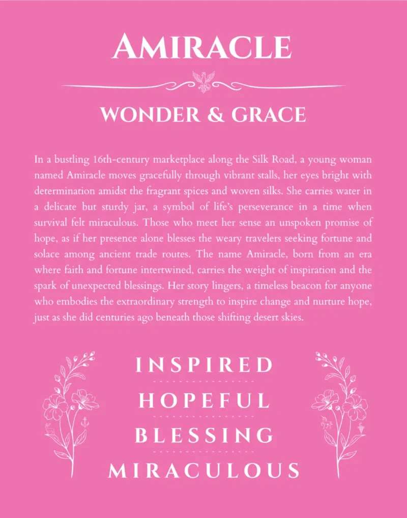 Amiracle personalized name meaning print in pink