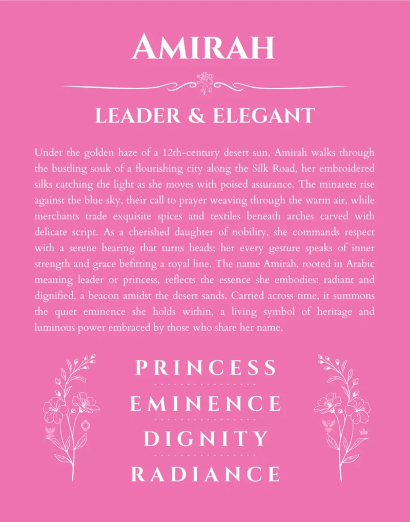 Amirah name meaning gift print in pink