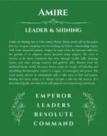 Amire custom name art showing meaning and origin in dark green