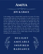Amiya custom name art showing meaning and origin in deep blue