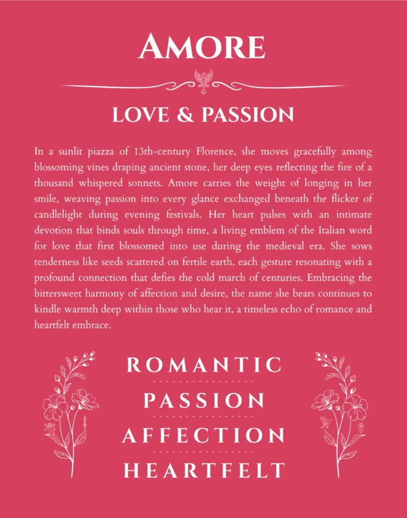 Amore personalized name art with origin story in red