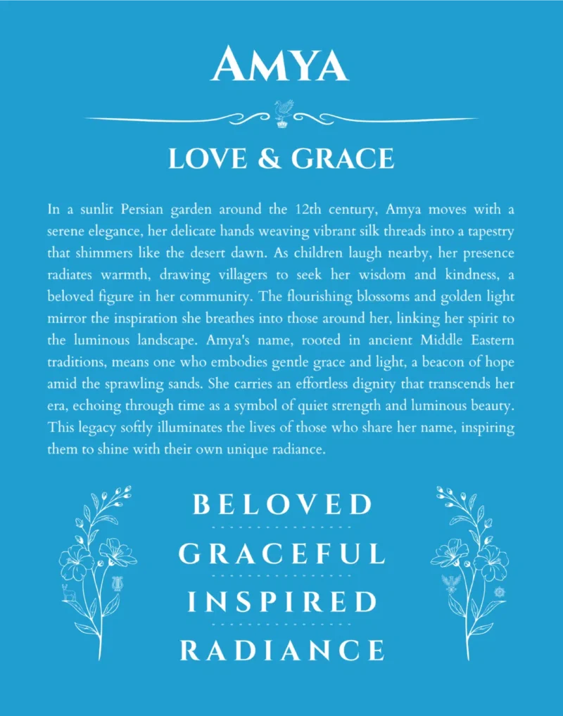 Amya name meaning gift print in blue