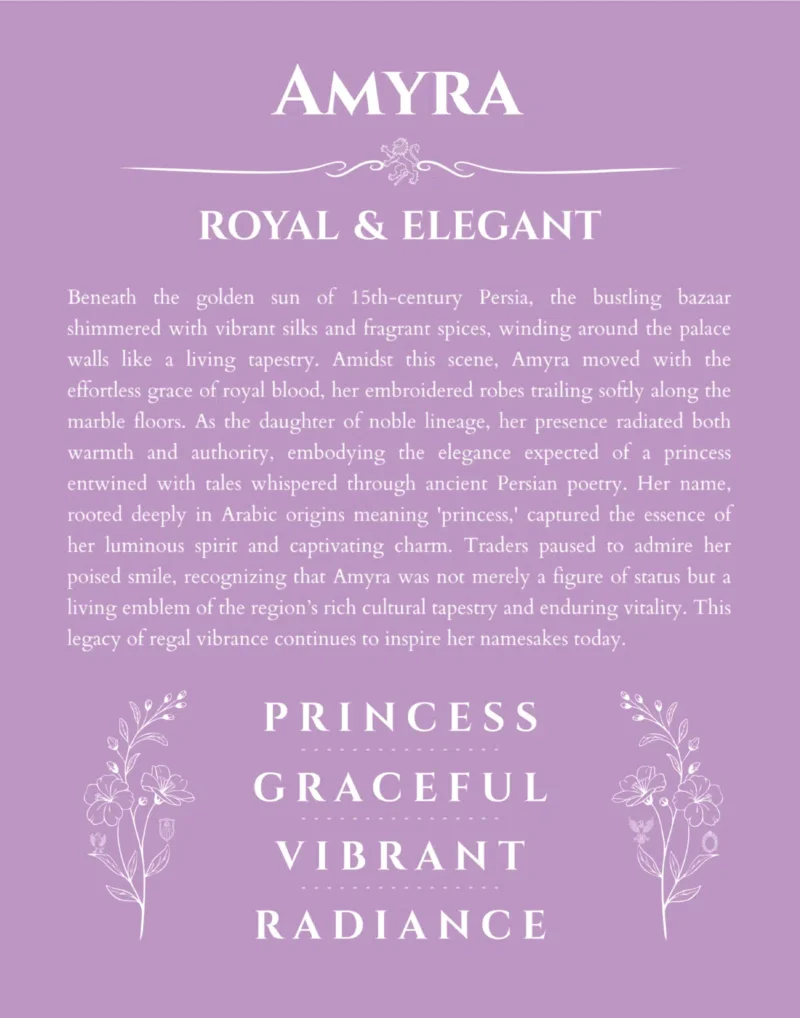 Amyra name meaning wall art by Get Your Story in light purple