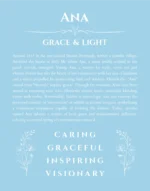 Ana personalized name art with origin story in light blue