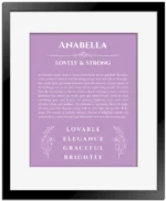 Anabella name meaning wall art by Get Your Story in light purple with black matte frame
