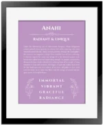 Anahi custom name print for wall display in light purple with black matte frame