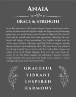 Anaia name origin print with meaning and traits in gray