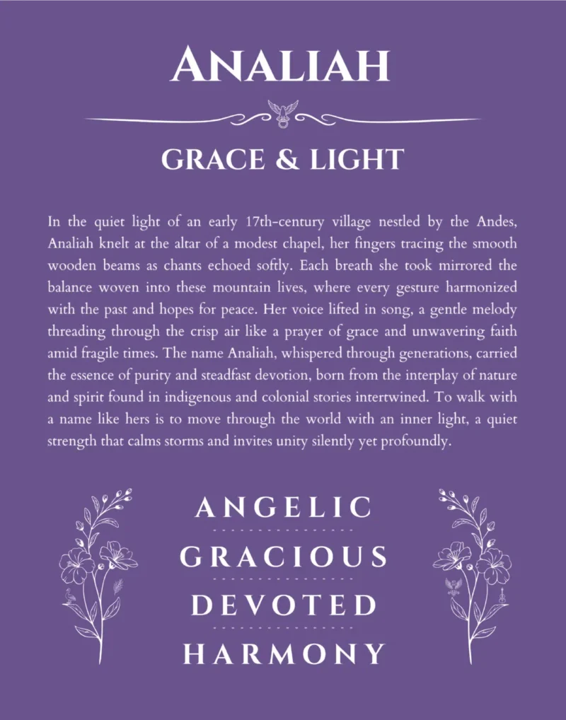 Analiah personalized name print with origin and traits in purple