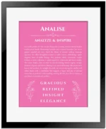 Analise personalized name meaning print in pink with black matte frame