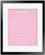 Ananias name meaning wall art by Get Your Story in light pink with black matte frame