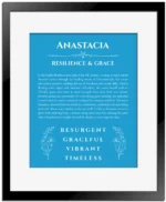 Anastacia custom name print for wall display in blue with black matte frame