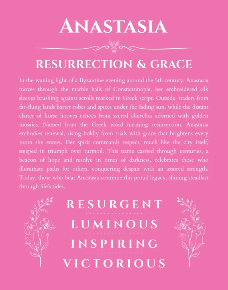 Anastasia custom name art showing meaning and origin in pink
