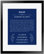 Anay custom name art showing meaning and origin in deep blue with black matte frame