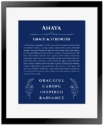 Anaya name meaning wall art by Get Your Story in deep blue with black matte frame
