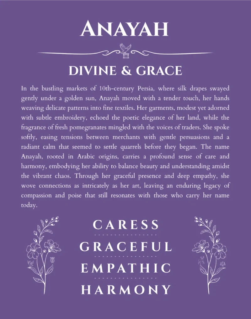 Anayah custom name meaning print in purple