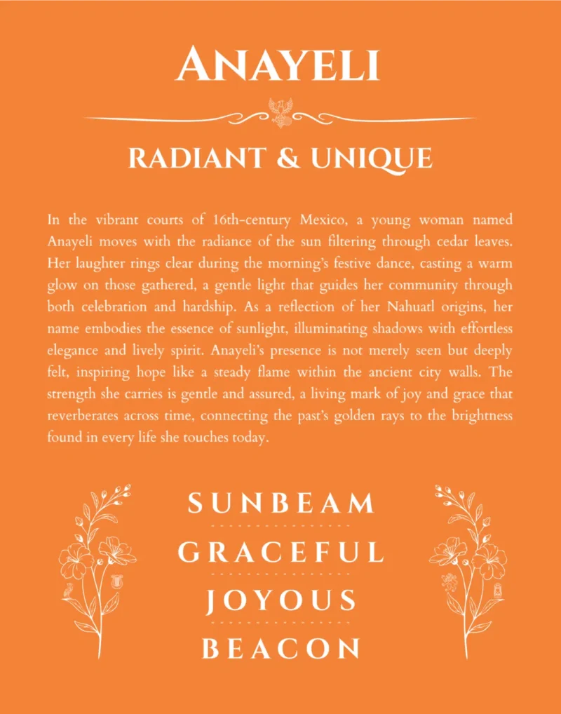 Anayeli name meaning gift print in orange