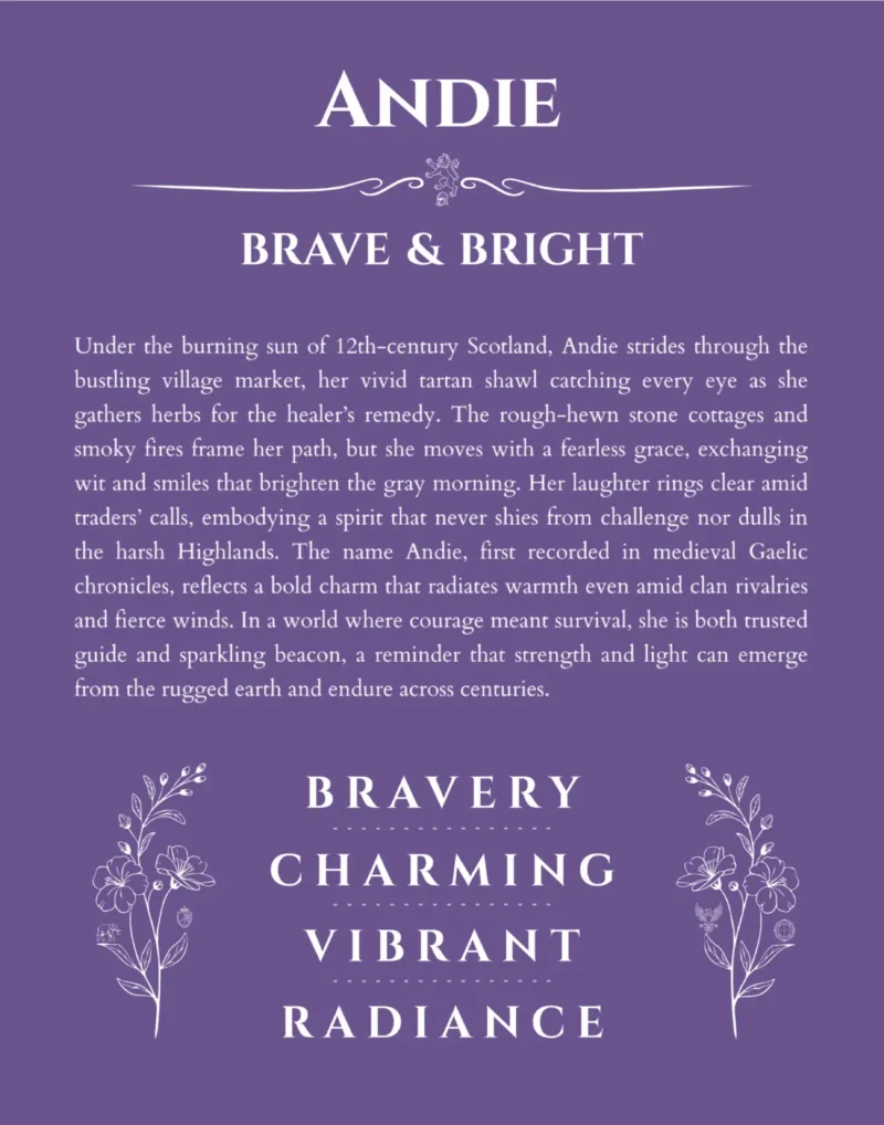 Andie custom name meaning print in purple