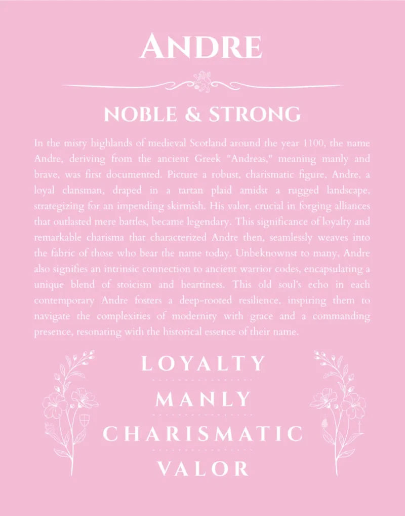 Andre personalized name print with origin and traits in light pink