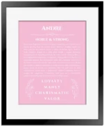 Andre personalized name print with origin and traits in light pink with black matte frame