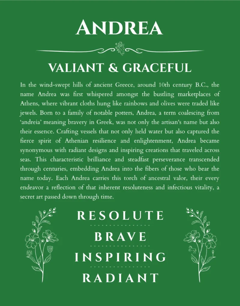 Andrea personalized wall art with the story of your name in dark green