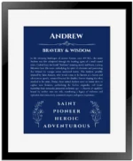 Andrew personalized name meaning print in deep blue with black matte frame