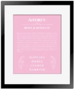 Andrey custom name meaning print in light pink with black matte frame
