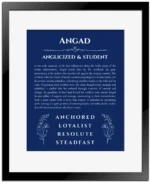 Angad name meaning wall art by Get Your Story in deep blue with black matte frame