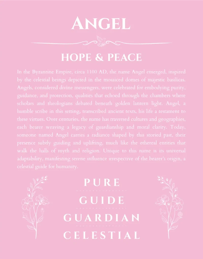 Angel name meaning wall art by Get Your Story in light pink