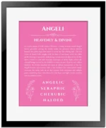 Angeli name meaning gift print in pink with black matte frame