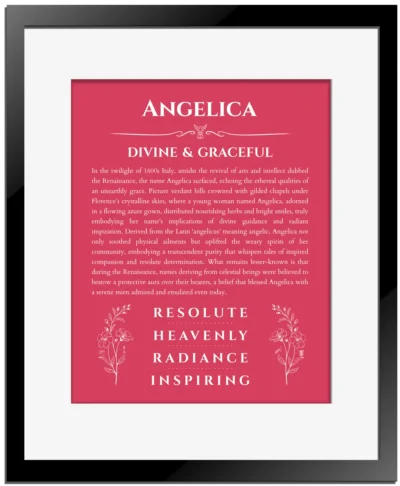 Angelica name meaning gift print in red with black matte frame